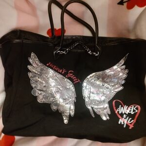 Victoria's Secret Black Tote Bag with Silver Wings